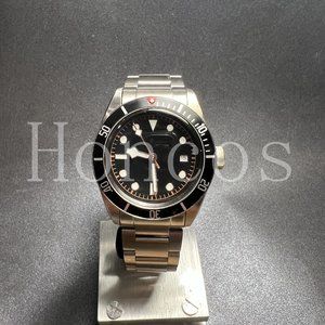 Custom Made MODS Black Bay Watch with Automatic Movement Silver Case Black Ring